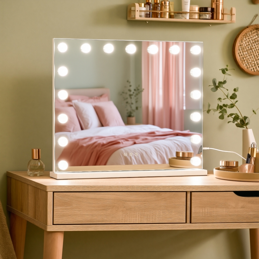 BRILAGI - LED prigušiva ogledalo za šminkanje HOLLYWOOD LED/15W/230V CCT + 2x USB 60x50 cm bela