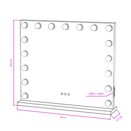 BRILAGI - LED prigušiva ogledalo za šminkanje HOLLYWOOD LED/15W/230V CCT + 2x USB 60x50 cm bela