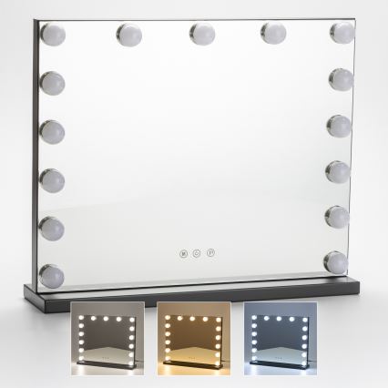 BRILAGI - LED prigušiva ogledalo za šminkanje HOLLYWOOD LED/15W/230V CCT + USB crna