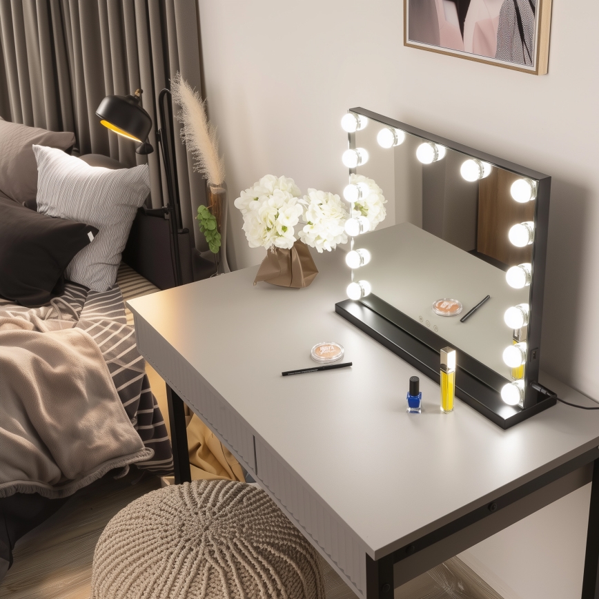 BRILAGI - LED prigušiva ogledalo za šminkanje HOLLYWOOD LED/15W/230V CCT + USB crna