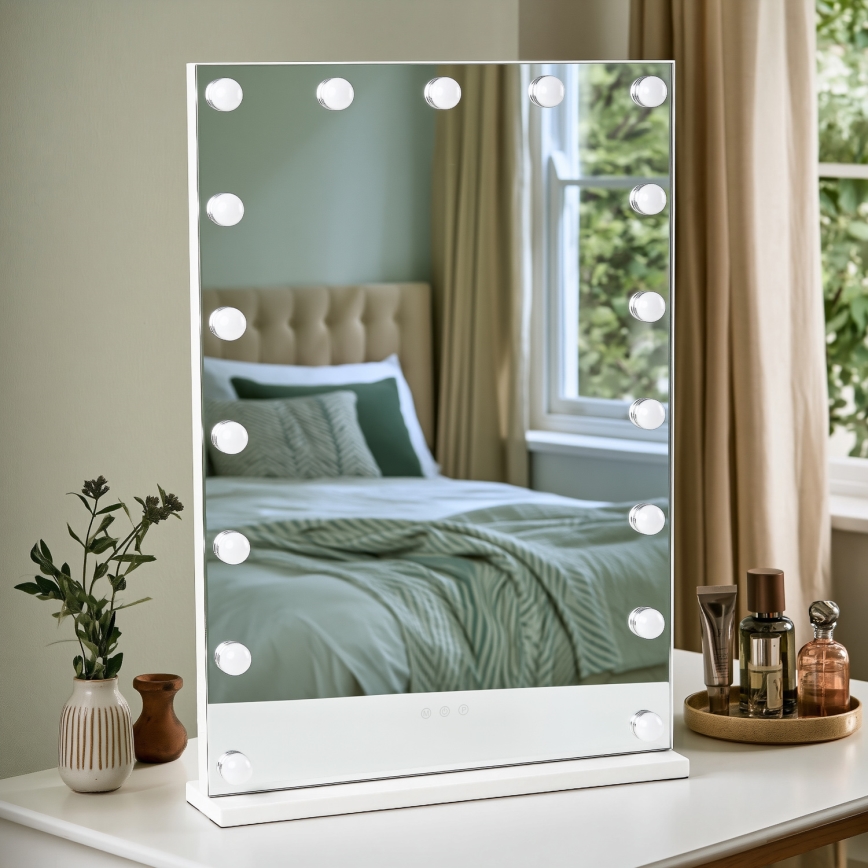 BRILAGI - LED prigušiva ogledalo za šminku HOLLYWOOD LED/15W/230V CCT + 2x USB 55x77 cm belo