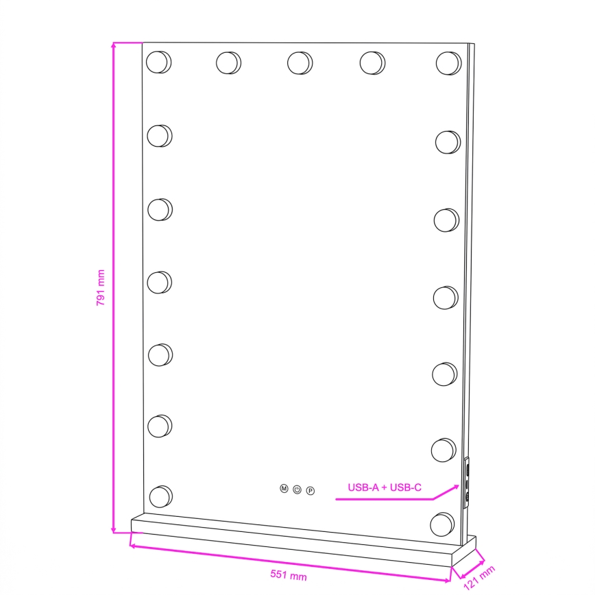 BRILAGI - LED prigušiva ogledalo za šminku HOLLYWOOD LED/15W/230V CCT + 2x USB 55x77 cm belo