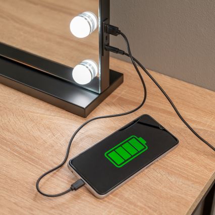 BRILAGI - LED prigušiva ogledalo za šminku HOLLYWOOD LED/15W/230V CCT + 2x USB 55x77 cm crna