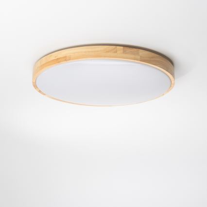 Brilagi - LED prigušiva stropna svetiljka PINE LED/24W/230V drvena pr. 42 cm 3000-6500K + daljinski upravljač