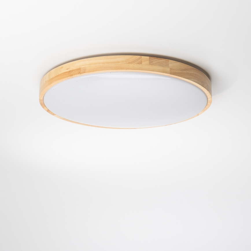 Brilagi - LED prigušiva stropna svetiljka PINE LED/24W/230V drvena pr. 42 cm 3000-6500K + daljinski upravljač