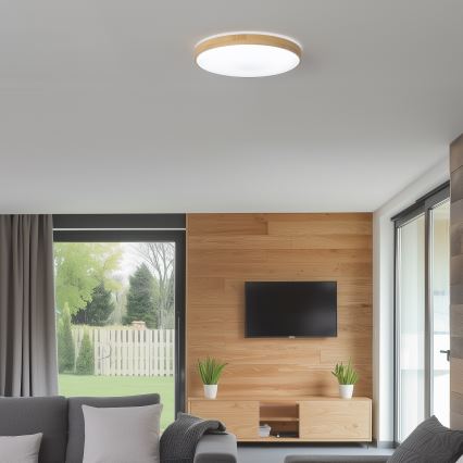 Brilagi - LED prigušiva stropna svetiljka PINE LED/24W/230V drvena pr. 42 cm 3000-6500K + daljinski upravljač