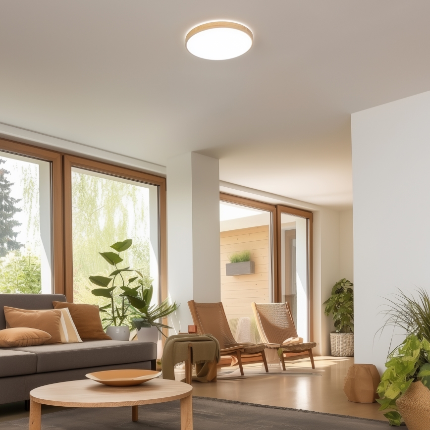 Brilagi - LED prigušiva stropna svetiljka PINE LED/24W/230V drvena pr. 42 cm 3000-6500K + daljinski upravljač