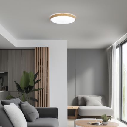 Brilagi - LED prigušiva stropna svetiljka PINE LED/24W/230V drvena pr. 42 cm 3000-6500K + daljinski upravljač