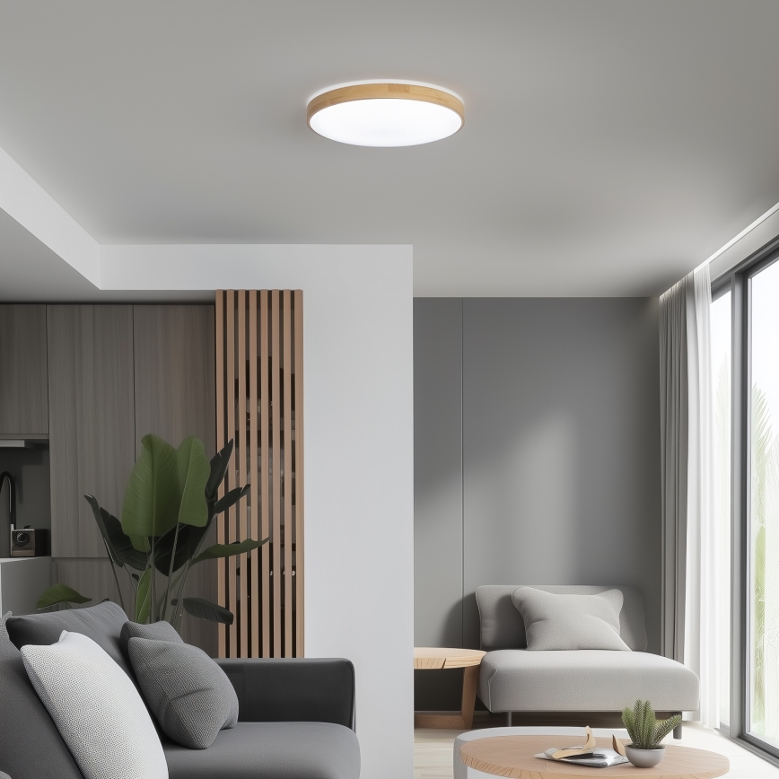 Brilagi - LED prigušiva stropna svetiljka PINE LED/24W/230V drvena pr. 42 cm 3000-6500K + daljinski upravljač