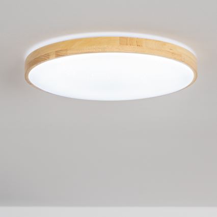 Brilagi - LED prigušiva stropna svetiljka PINE LED/24W/230V drvena pr. 42 cm 3000-6500K + daljinski upravljač
