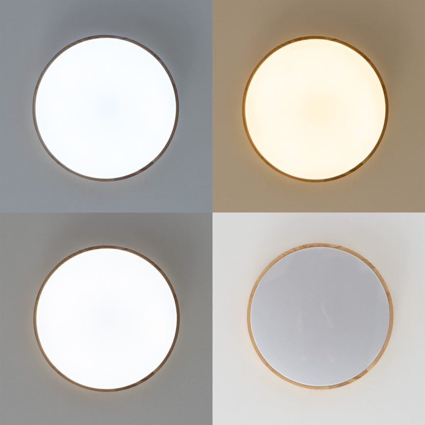 Brilagi - LED prigušiva stropna svetiljka PINE LED/24W/230V drvena pr. 42 cm 3000-6500K + daljinski upravljač