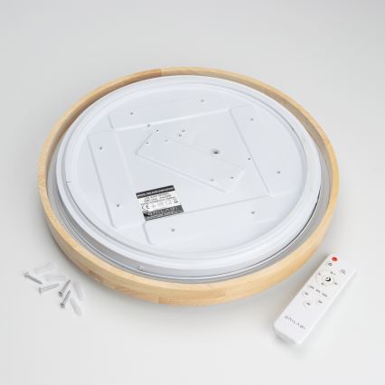 Brilagi - LED prigušiva stropna svetiljka PINE LED/24W/230V drvena pr. 42 cm 3000-6500K + daljinski upravljač