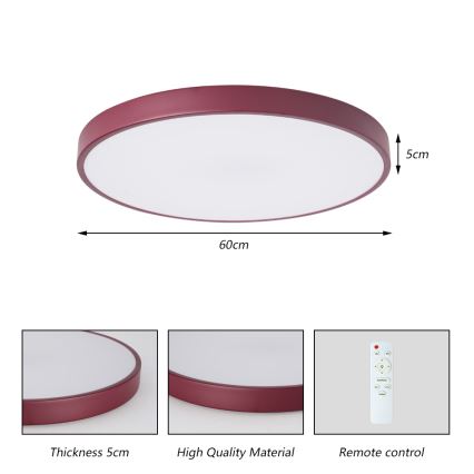 Brilagi - LED prigušiva stropna svetiljka POOL LED/60W/230V 3000-6000K prečnik 60 cm bordo + daljinski upravljač