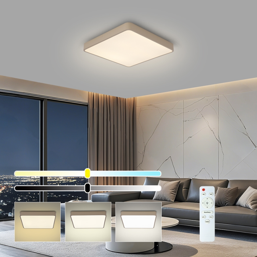 BRILAGI - LED prigušiva plafonska lampa POOL SQUARE LED/48W/230V 3000-6000K 50x50 cm bež + daljinski upravljač