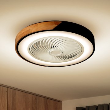 Brilagi - LED prigušiva plafonska lampa sa ventilatorom LED/30W/230V 3000-6500K crna/hrast + daljinski upravljač