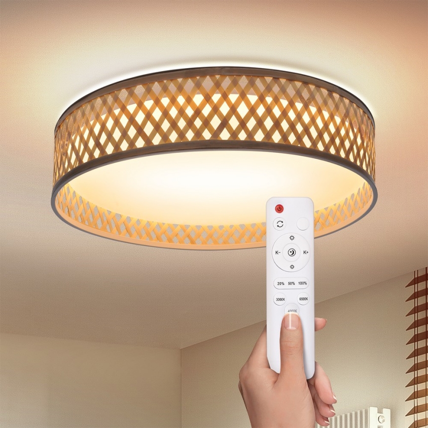 Brilagi - LED prigušiva stropna svetiljka CAMILA LED/48W/230V 3000-6500K bambus prečnik 40 cm + daljinski upravljač