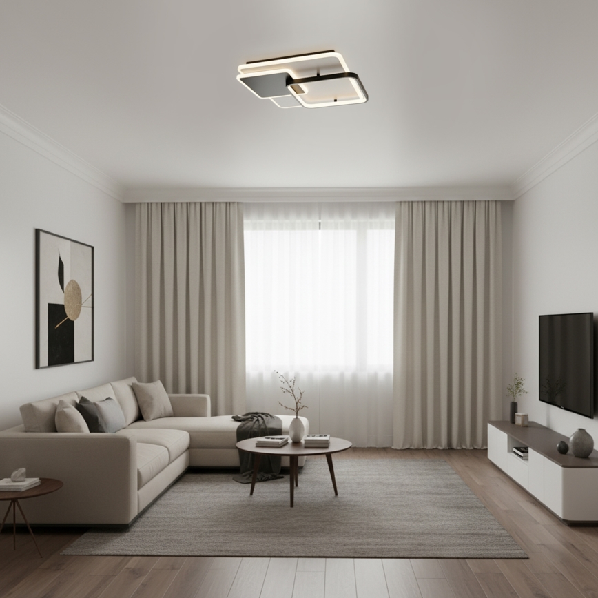 Brilagi - LED prigušiva stropna svetiljka FLARE LED/64W/230V 3000-6000K 45x45 cm bela/crna + daljinski upravljač