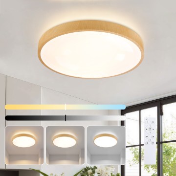 Brilagi - LED prigušiva plafonska svetiljka GLASS POOL DOUBLE LED/48W/230V 3000-6000K 40 cm dekor drveta + daljinski upravljač
