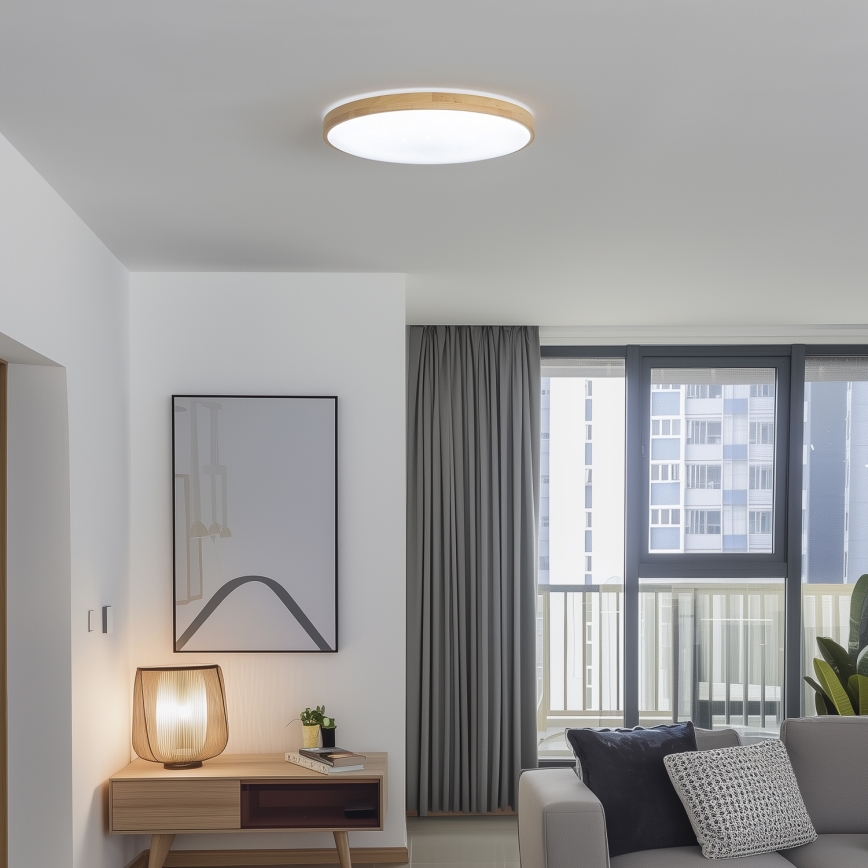 Brilagi - LED prigušiva drvena stropna svetiljka PINE LED/60W/230V prečnik 52 cm 3000-6500K + daljinski upravljač