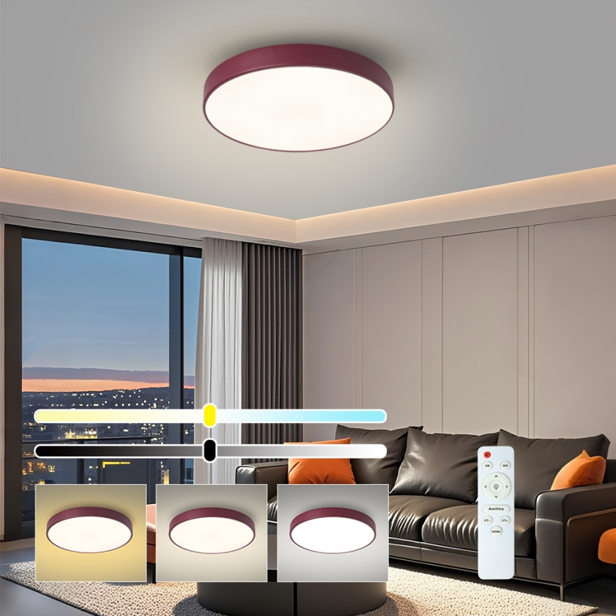 Brilagi - LED stropno svetlo POOL, sa prigušiva, LED/48W/230V 3000-6000K, prečnika 40 cm, burgundska + daljinski upravljač