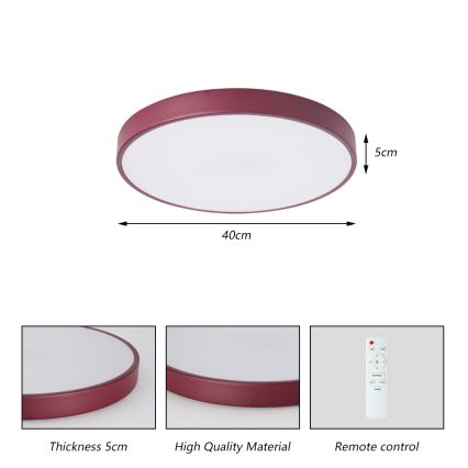 Brilagi - LED stropno svetlo POOL, sa prigušiva, LED/48W/230V 3000-6000K, prečnika 40 cm, burgundska + daljinski upravljač