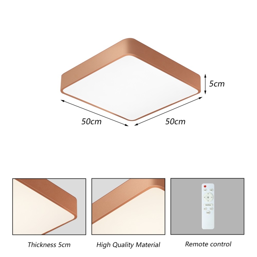 BRILAGI - LED prigušiva plafonska svetiljka POOL SQUARE LED/48W/230V 3000-6000K 50x50 cm bakrena + daljinski upravljač