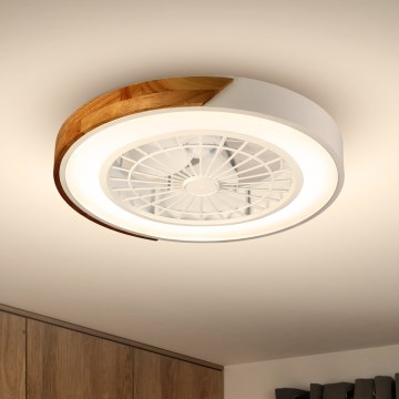 Brilagi - LED prigušiva plafonska svetiljka sa ventilatorom LED/30W/230V 3000-6500K prečnik 50 cm bela/hrast + daljinski upravljač