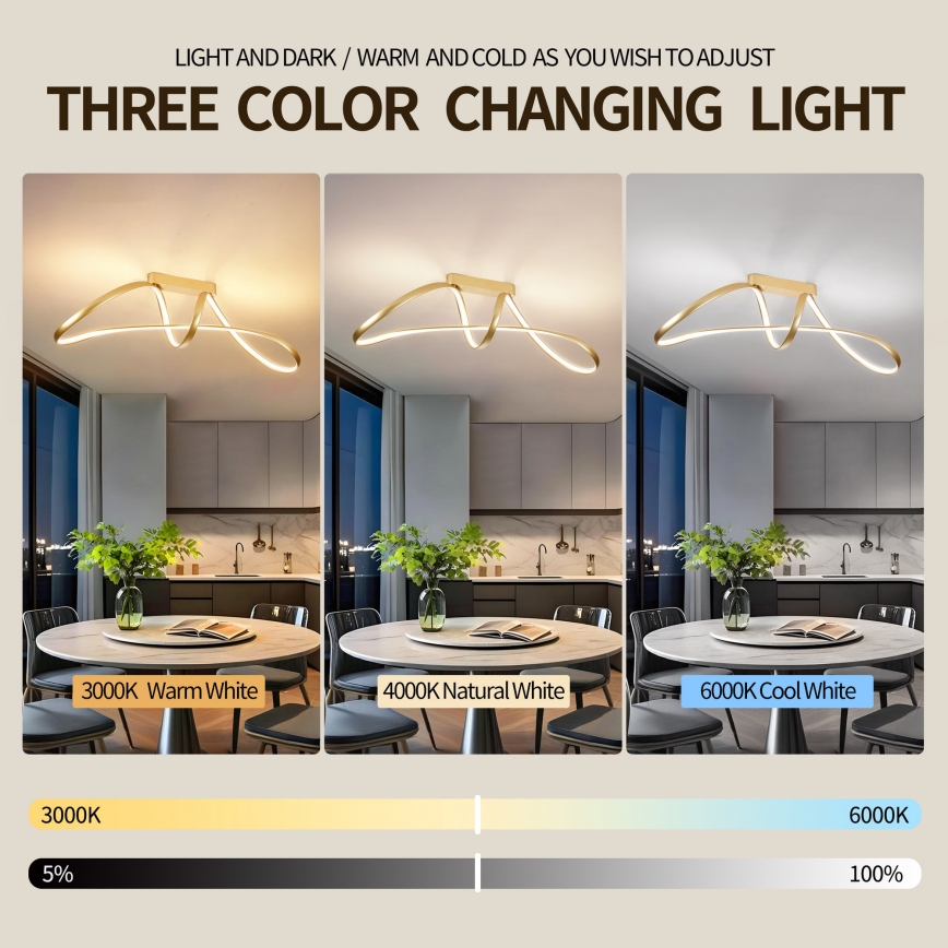 Brilagi - LED (prigušiva) plafonski luster TWISTER LED/60W/230V 3000-6000K zlatni + daljinski upravljač