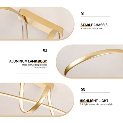 Brilagi - LED (prigušiva) plafonski luster TWISTER LED/60W/230V 3000-6000K zlatni + daljinski upravljač