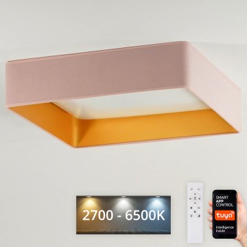 Brilagi - LED prigušiva plafonska svetiljka VELVET SQUARE SMART LED/36W/230V 60x60 cm 2700-6500K Wi-Fi Tuya + daljinski upravljač ružičasta