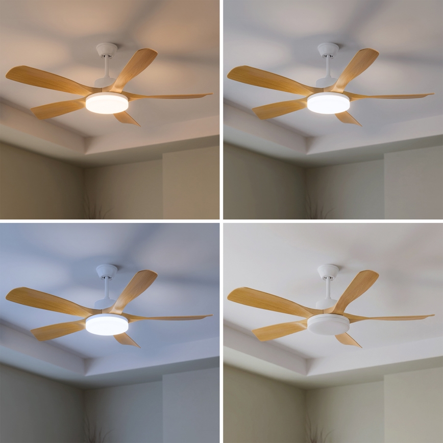 Brilagi - LED prigušiva stropni ventilator LED/34W/230V 132 cm bela/smeđa + daljinski upravljač