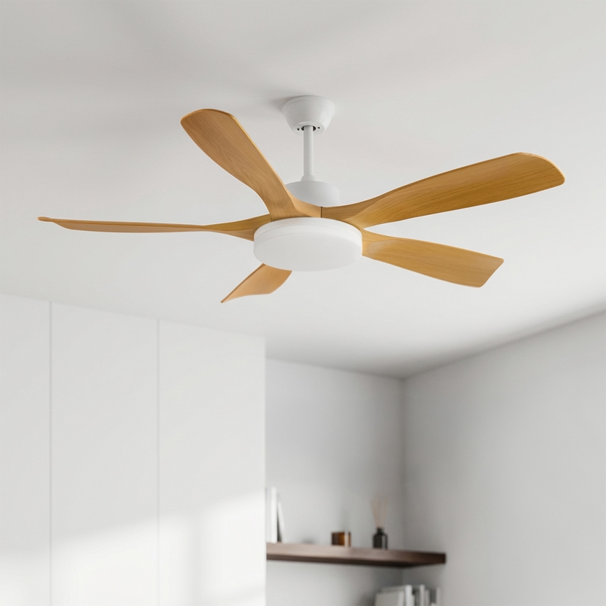 Brilagi - LED prigušiva stropni ventilator LED/34W/230V 132 cm bela/smeđa + daljinski upravljač
