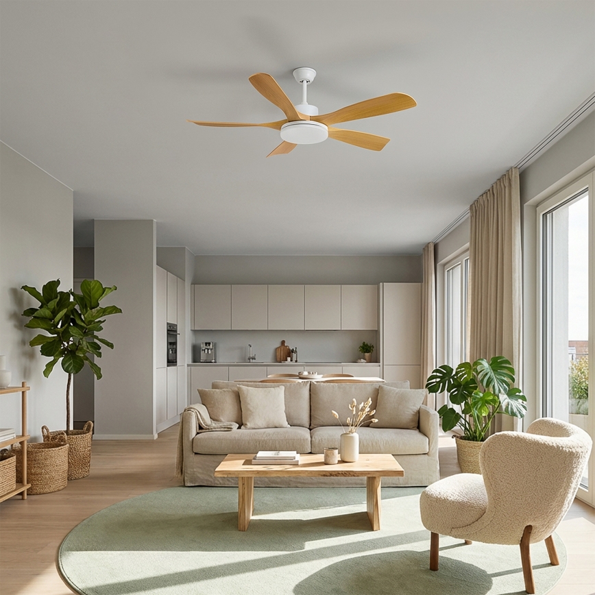 Brilagi - LED prigušiva stropni ventilator LED/34W/230V 132 cm bela/smeđa + daljinski upravljač