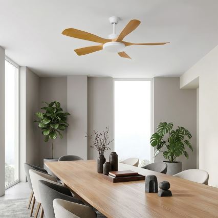 Brilagi - LED prigušiva stropni ventilator LED/34W/230V 132 cm bela/smeđa + daljinski upravljač