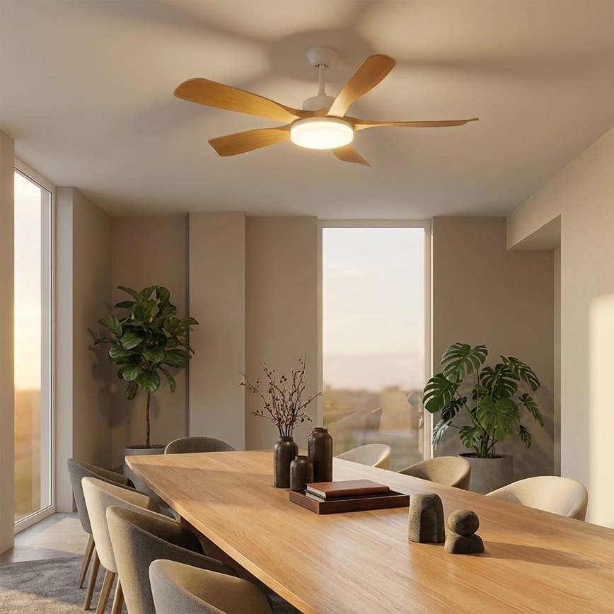 Brilagi - LED prigušiva stropni ventilator LED/34W/230V 132 cm bela/smeđa + daljinski upravljač