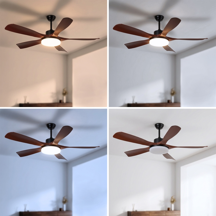 Brilagi - LED prigušiva plafonski ventilator LED/34W/230V 3000-6500K prečnik 132 cm crna/braon + daljinski upravljač