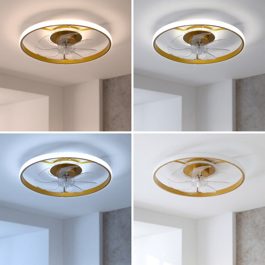 Brilagi - LED prigušiva plafonski ventilator LED/66W/230V 3000-6500K, prečnik 55 cm, bela/zlatna, sa daljinskim upravljačem