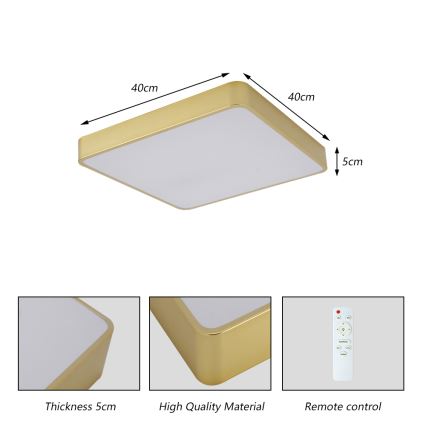 Brilagi - LED prigušiva plafonska svetiljka POOL LED/36W/230V 3000-6000K 40x40 cm zlatna + daljinski upravljač