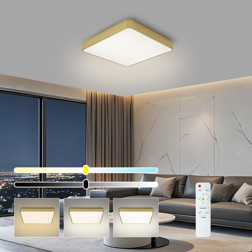 Brilagi - LED prigušiva plafonska svetiljka POOL LED/48W/230V 3000-6000K 50x50 cm zlatna + daljinski upravljač