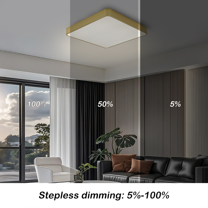 Brilagi - LED prigušiva plafonska svetiljka POOL LED/48W/230V 3000-6000K 50x50 cm zlatna + daljinski upravljač