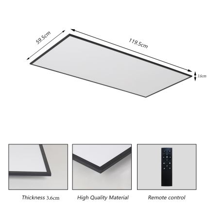 Brilagi - prigušiva LED plafonska svetiljka SLIMFRAME LED/80W/230V 120x60 cm 3000-6000K crna + daljinski upravljač
