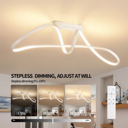 Brilagi - LED prigušiva prislonjena plafonska svetiljka TWISTER LED/60W/230V 3000-6000K bela + daljinski upravljač