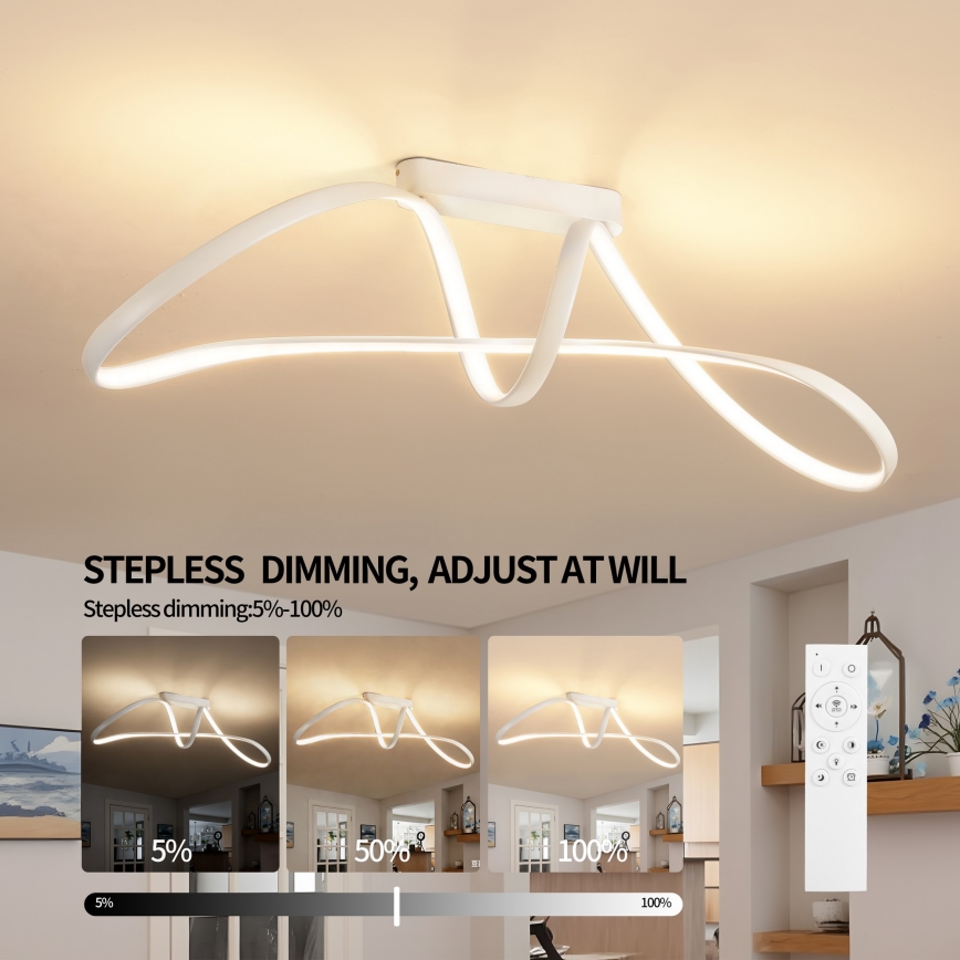 Brilagi - LED prigušiva prislonjena plafonska svetiljka TWISTER LED/60W/230V 3000-6000K bela + daljinski upravljač