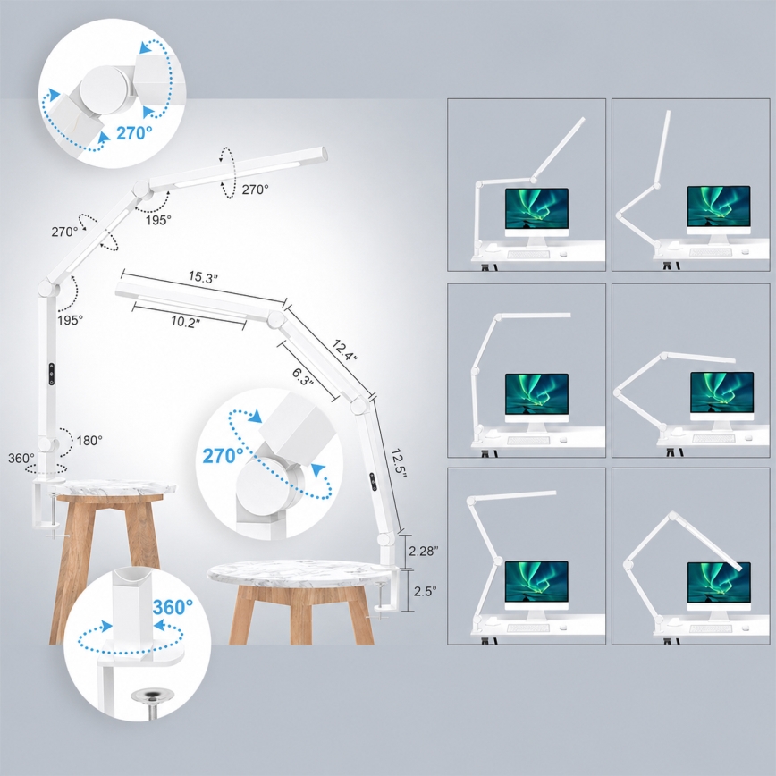 Brilagi - LED prigušiva dodirna fleksibilna stona lampa VARIO LED/12W/230V 3000/4000/5000/6500K CRI 92 bela
