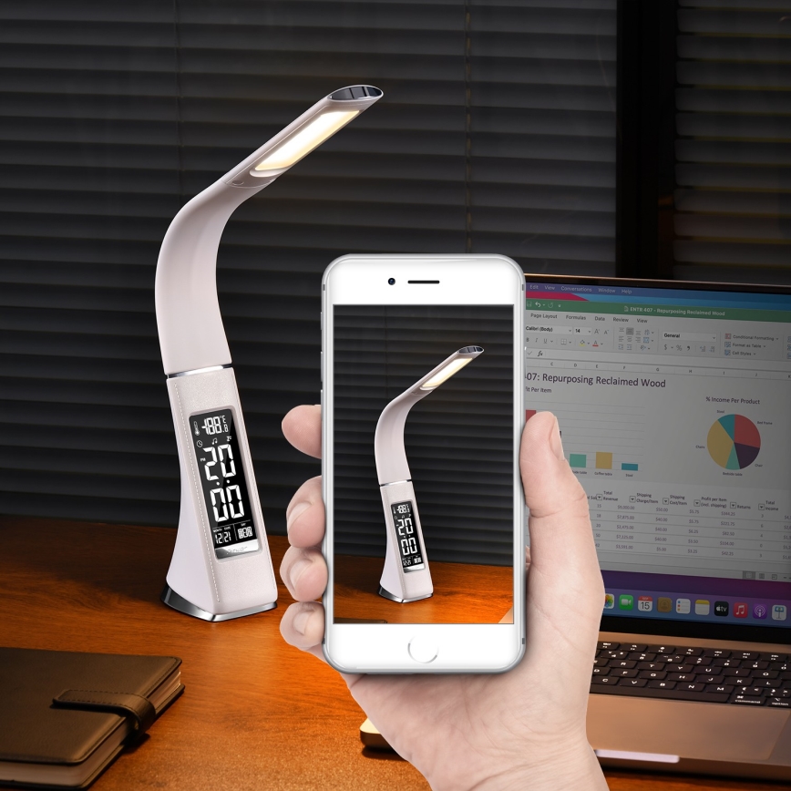 Brilagi - LED prigušiva stona lampa sa displejem PELLE LED/7W/230V bela