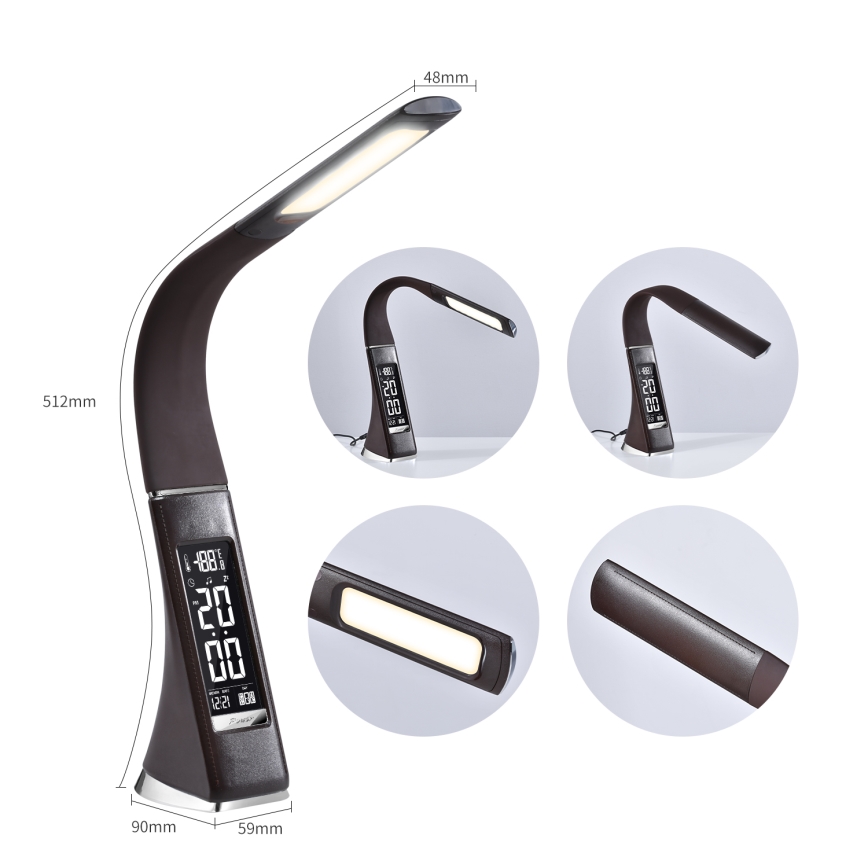 Brilagi - LED prigušiva stona lampa sa displejem PELLE LED/7W/230V braon