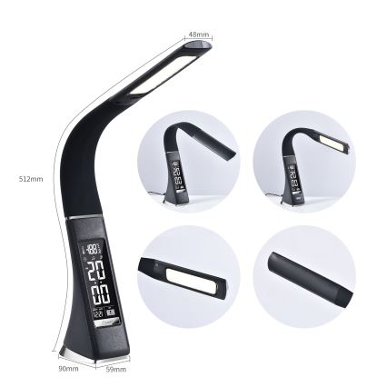 Brilagi - LED prigušiva stona lampa sa displejem PELLE LED/7W/230V crna