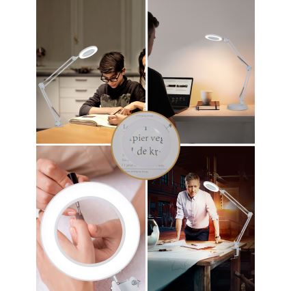 Brilagi - LED prigušiva stona lampa sa lupom LENS LED/12W/5V 3000/4200/6000K bela