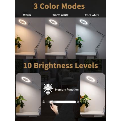 Brilagi - LED prigušiva stona lampa sa lupom LENS LED/12W/5V 3000/4200/6000K bela