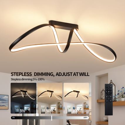 Brilagi - LED prigušiva nadgradna plafonska lampa TWISTER LED/60W/230V 3000-6000K crna + daljinski upravljač